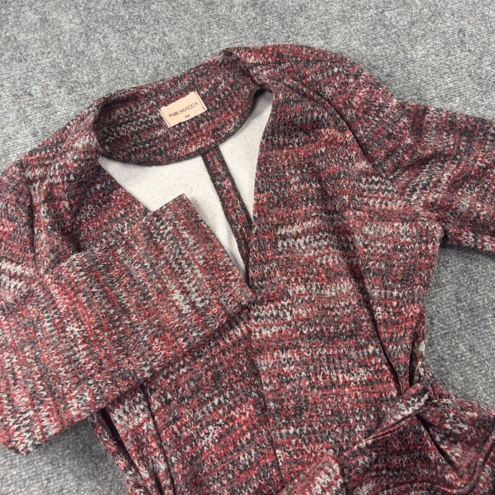 Park Macca Knit Wrap Cardigan 44‎ Red Space Dye Belted Open Front Women